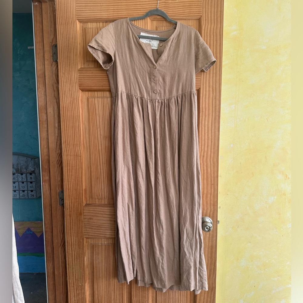 notPerfectLinen Soft Brown Button-Down Maxi Dress